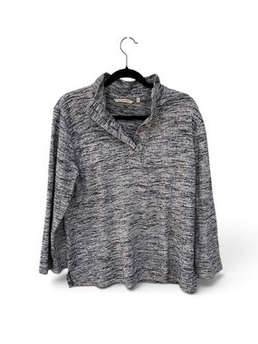 Soft Surroundings Gray Marled Button-Detail Cowl Sweater